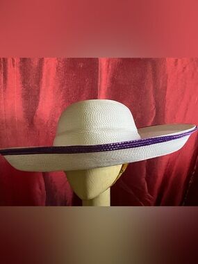 New White Summer Sun Hat with Purple Band So Fun and Stylish